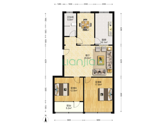 府祥街1号 2室2厅1卫 103平方