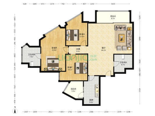 重庆中心 3室1厅2卫 192平方
