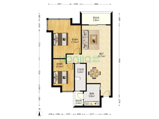 丽雅尚轩 2室1厅1卫 103平方