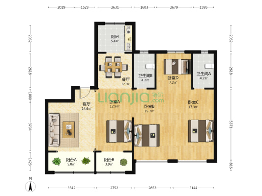 蓝悦湾 4室2厅2卫 124平方