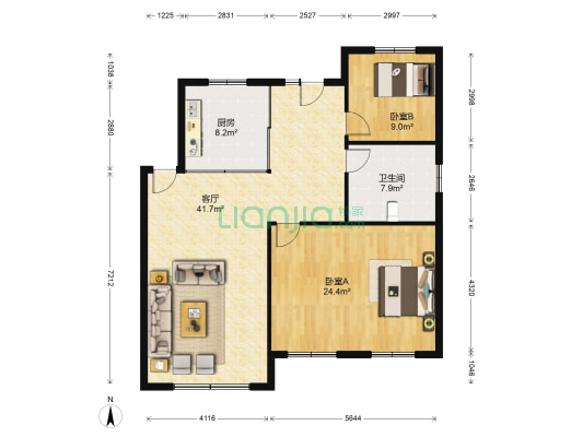 世外桃园 2室1厅1卫 118平方