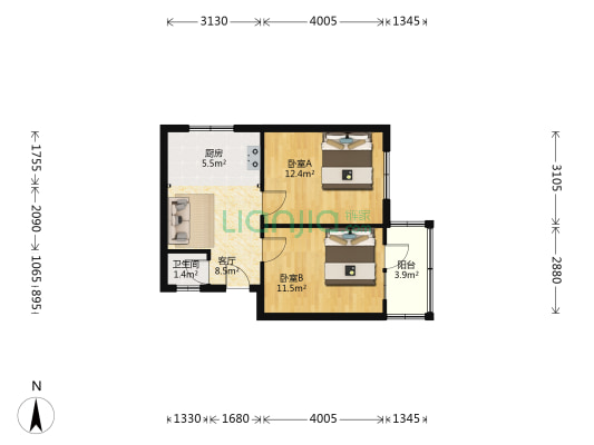 教场巷6号 2室1厅1卫 55平方