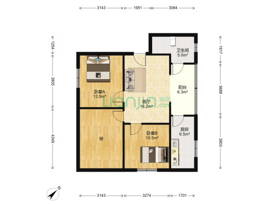 百草屋 2室1厅1卫 88平方