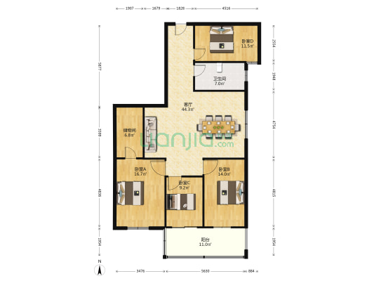 大唐家园 4室1厅1卫 150平方