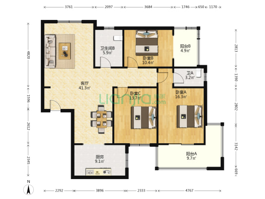 五四西园 3室1厅2卫 145平方