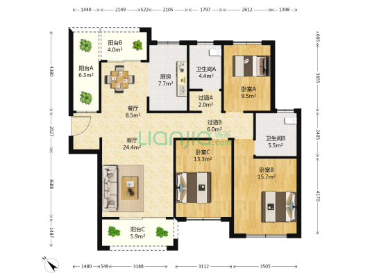 尚景翠苑 3室2厅2卫 130平方
