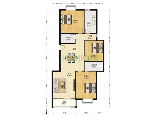怡秀山庄 3室1厅2卫 138平方