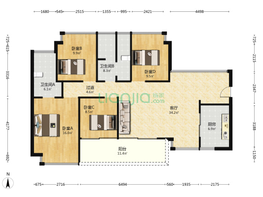 柏龙湾 4室1厅2卫 127平方