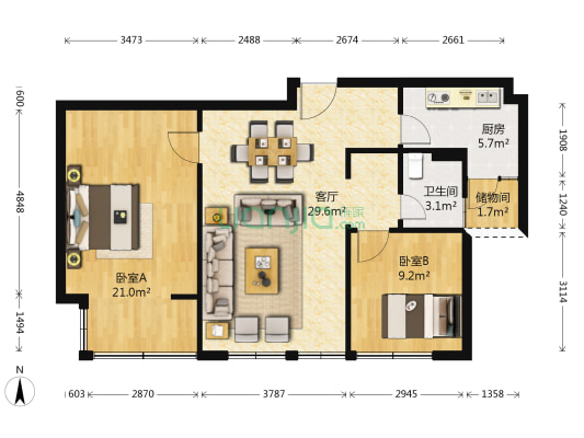 陈巷花园 2室1厅1卫 92平方