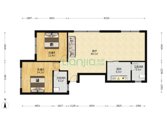 皂井巷16号 2室1厅2卫 107平方