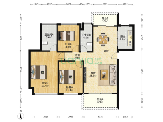 铭泰华府 3室1厅2卫 116平方