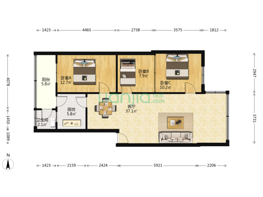 人民银行宿舍小区 3室1厅1卫 86平方