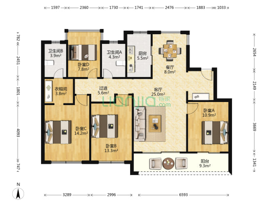 悦风荷锦庭 4室2厅2卫 124平方