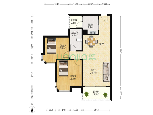 名豪花园 2室1厅1卫 84平方