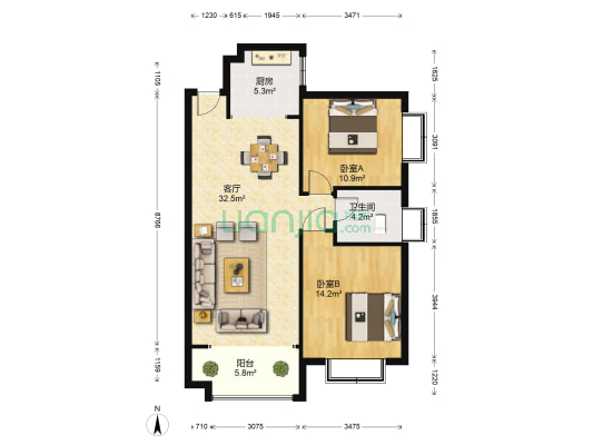 金鹗府邸 2室1厅1卫 92平方