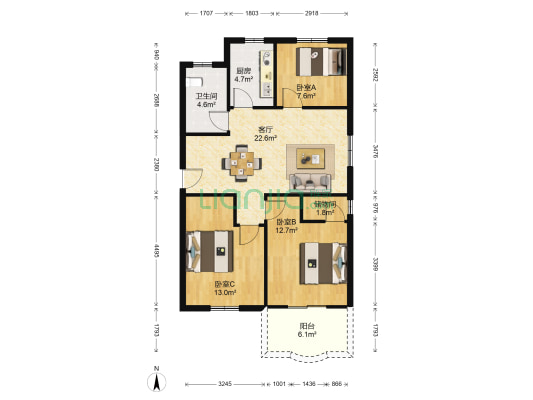 水香六村东区 3室1厅1卫 85平方