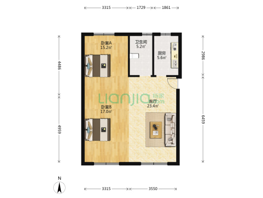 天禧嘉园 2室1厅1卫 84平方