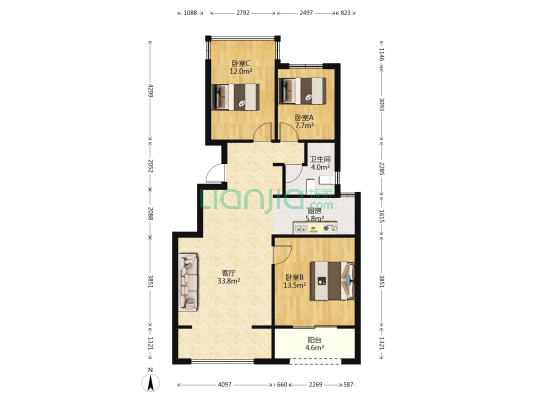奥克斯中央御府 3室1厅1卫 89平方
