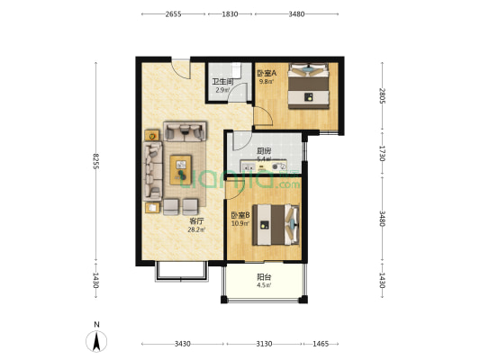 天保郦景配套 西丁和双塔，适合家庭式居住，户型方正.-户型图