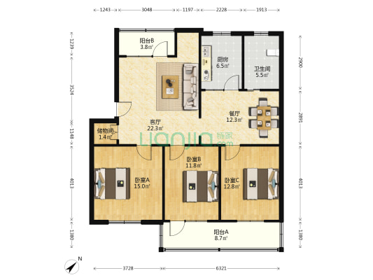 蚕丝楼 3室2厅1卫 119平方