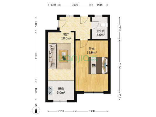 虹景阁北区 1室1厅1卫 57平方