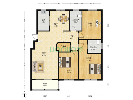 桥东岸路219号 3室2厅2卫 145平方