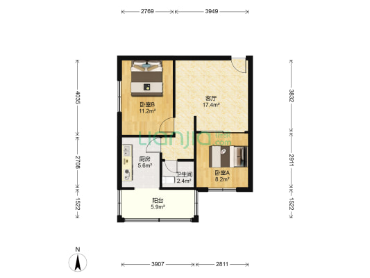 万兴街1号院 2室1厅1卫 57平方