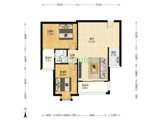 御江名苑 2室1厅1卫 83平方