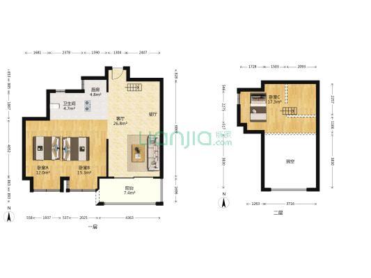 方圆 3室1厅1卫 107平方