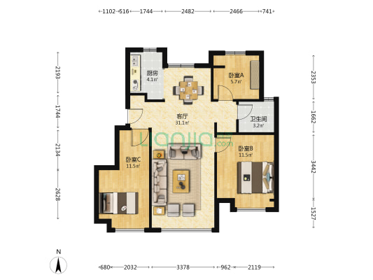 新城悦隽年华 3室1厅1卫 89平方