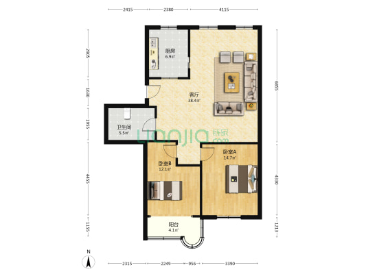 南街63号 2室1厅1卫 97平方