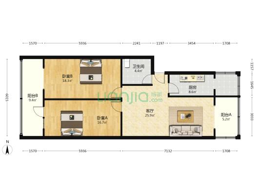 建设南街11号 2室1厅1卫 106平方