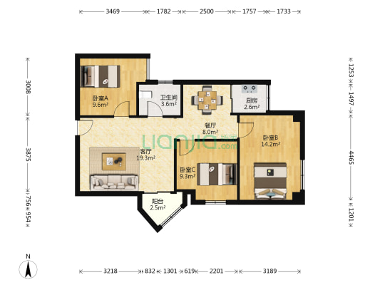 裕宝大厦 3室2厅1卫 82平方
