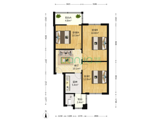 王家坝街21号 3室1厅1卫 72平方