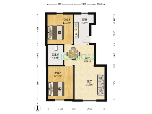 保利溪湖林语 2室2厅1卫 89平方