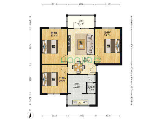 八鸽岩路129号 3室1厅1卫 86平方