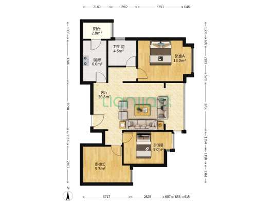 贵阳恒大未来城 3室1厅1卫 99平方