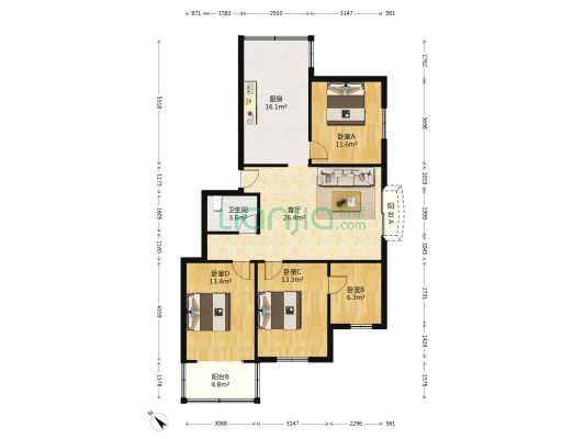惠济公寓 4室1厅1卫 118平方