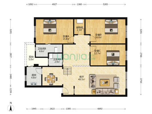 上南街68号 3室1厅2卫 133平方