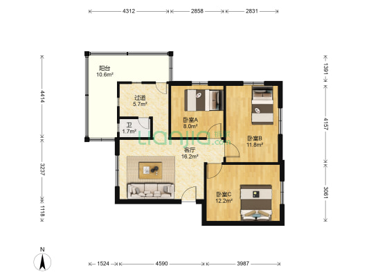 福安街19号1座 3室1厅1卫 72平方