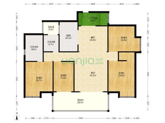太平洋家园 4室2厅2卫 190平方