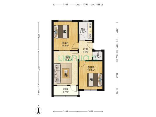 港华燃气职工宿舍 2室1厅1卫 65平方