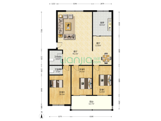 邮政宿舍 3室2厅2卫 147平方