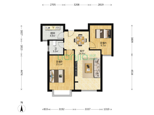 轨道城市曙光 2室1厅1卫 83平方