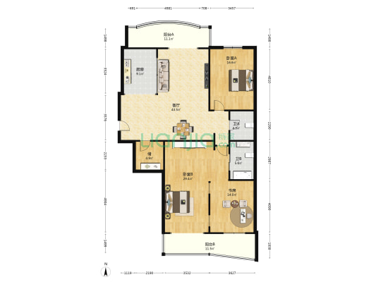 中央经典 3室1厅2卫 213平方