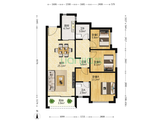 保利紫滨公馆 3室1厅2卫 91平方
