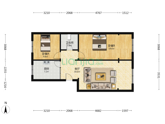 宏达铝业 2室1厅1卫 77平方