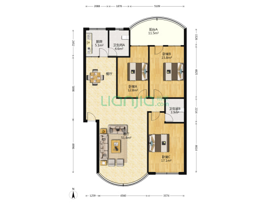 中大名苑 3室1厅2卫 140平方