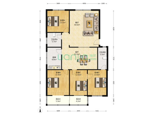 正商北云鹤一二期 4室2厅2卫 166平方