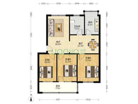 金水路9号附3号 3室2厅1卫 91平方